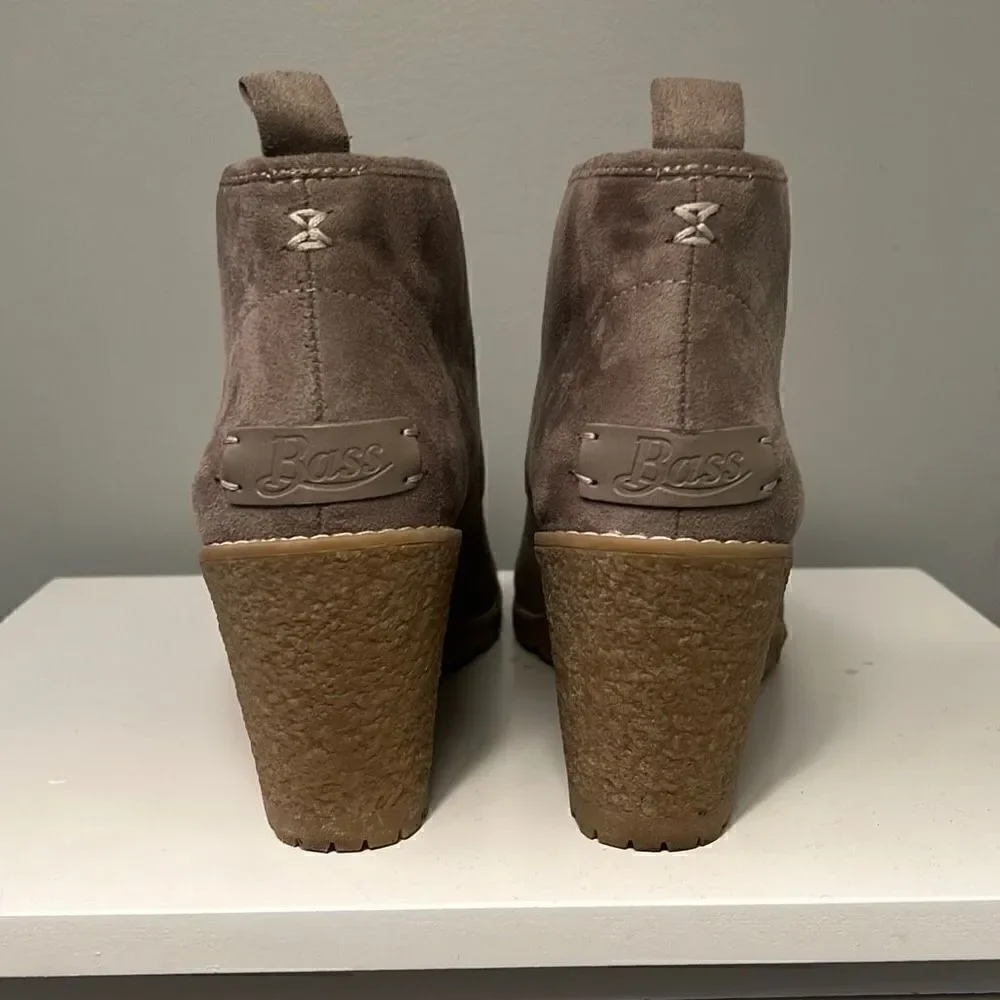 Bass Women's Taupe Vegan Suede Lace-Up Wedge Ankle Booties